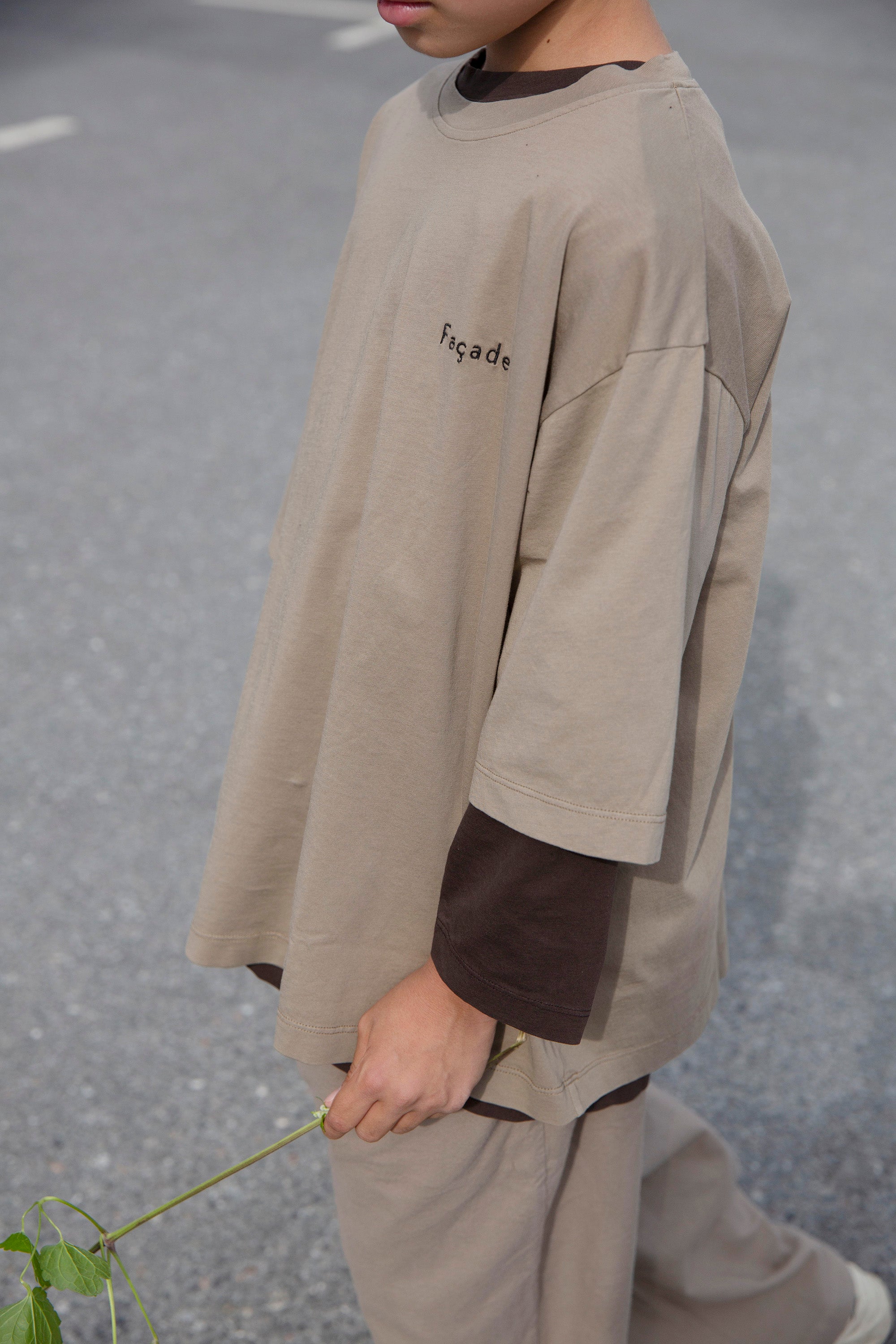 Washi wide LS tee - Coffee